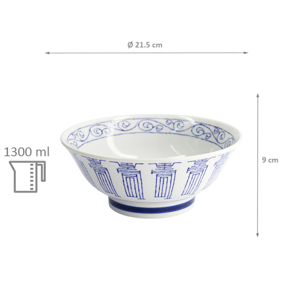 TDS, Ramen Bowl, Mixed Bowls Kotobuki Blue, Ø 21.5 x 9 cm, Item No. 17745