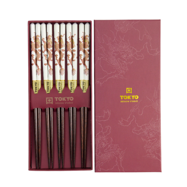 TDS, Chopstick Set, Dragon, 5 pair, 22,5 cm, Item No. 17864