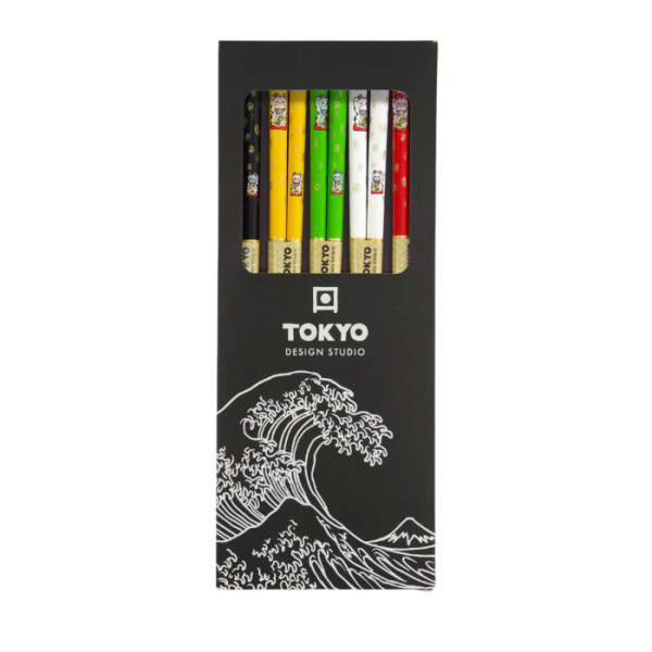 TDS, Chopstick Set, Lucky Cat A4, Kitchenware, 5 pair, 22 cm, Item No. 17909