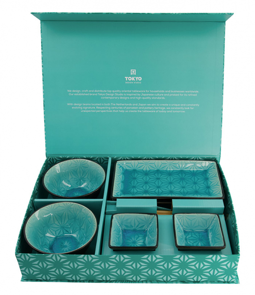 TDS, Sushi Set, Glassy Turquoise, 8pcs, Item No. 8154