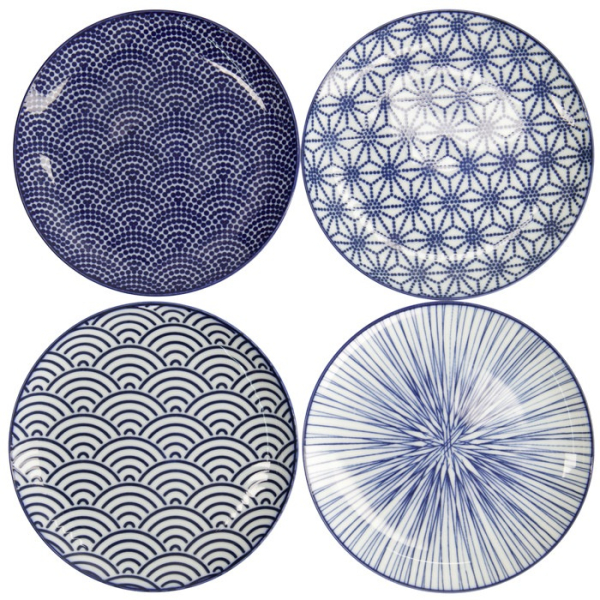 Plate Set Nippon Blue Blue, White, 4pcs, Porcelain, Ø 25.7 cm, Item No. 17960