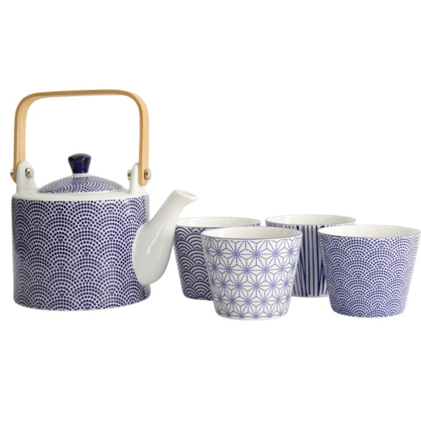 Tea Set Nippon Blue Blue, White, 5pcs, Porcelain, 180 ml, Item No. 17990