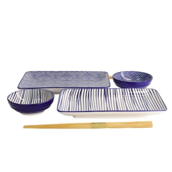 Sushi-Set Nippon Blue Lines-Dots Weiß, 6-tlg., Porzellan, Art.-Nr. 17991