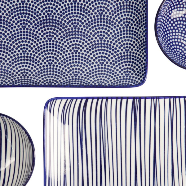 Sushi-Set Nippon Blue Lines-Dots Weiß, 6-tlg., Porzellan, Art.-Nr. 17991