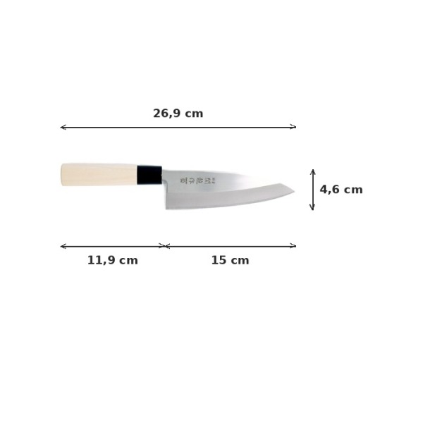 Deba Knife (fish knife) Sekiryu, Stainless steel, blade 15 cm, handle in Wood, Item No. 18284