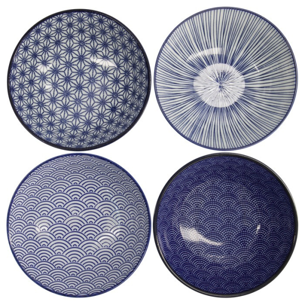 Ramenschalen-Set Nippon Blue, 4-tlg., Porzellan, Ø 21 × 7,8 cm, 1 L, Art.-Nr. 18357
