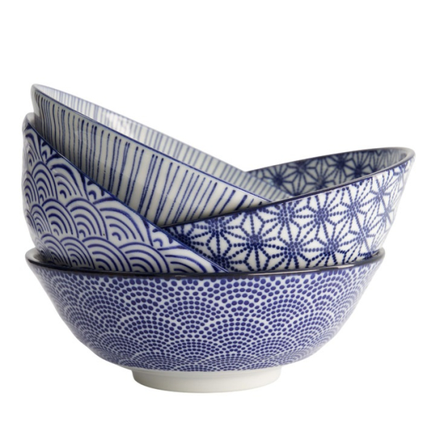 Ramenschalen-Set Nippon Blue, 4-tlg., Porzellan, Ø 21 × 7,8 cm, 1 L, Art.-Nr. 18357