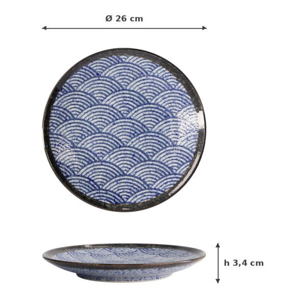 Teller Aisai Seigaiha Blau, Steingut, Ø 26 cm, Art.-Nr. 18572