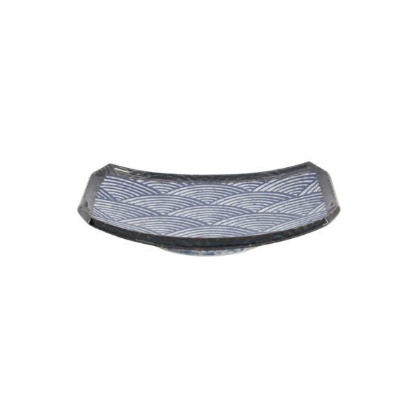 Sushi Plate Aisai Seigaiha Blue, Ceramic, 22 × 14.5 × 2.3 cm, Item No. 18585