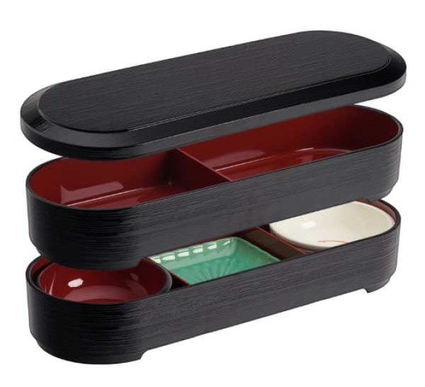 TDS, Bentobox, ABS Lacquerware, Oval Hegime Black, 36.2x12.4x5.7 cm, Art.-Nr. 18624