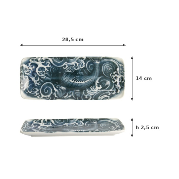 Serving Platter Japonism Carp Grey, White, Porcelain, 28.5 × 14 × 2.5 cm, Item No. 18746