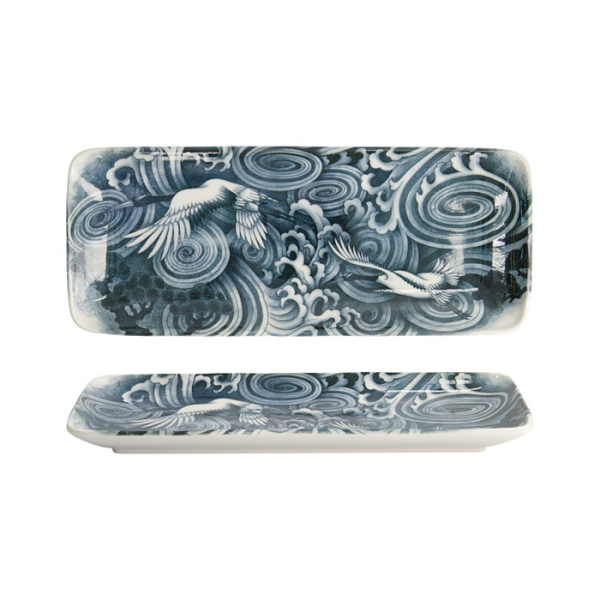 Serving Platter Japonism Crane Grey, White, Porcelain, 28.5 &times; 14 &times; 2.5 cm