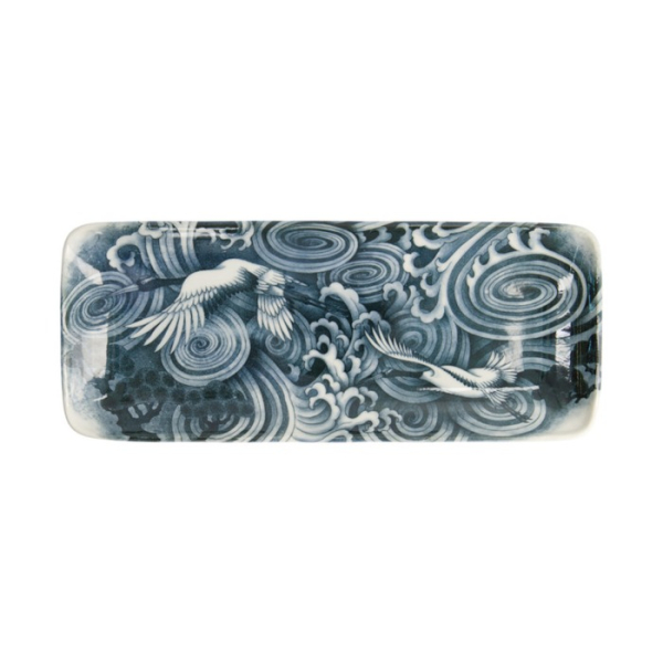 Servierplatte Japonism Crane Grau/Weiß, Porzellan, 28,5 × 14 × 2,5 cm, Art.-Nr. 18747