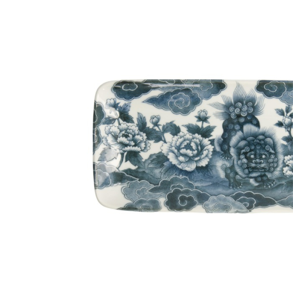 Servierplatte Japonism Lion Grau/Weiß, Porzellan, 28,5 × 14 × 2,5 cm, Art.-Nr. 18749
