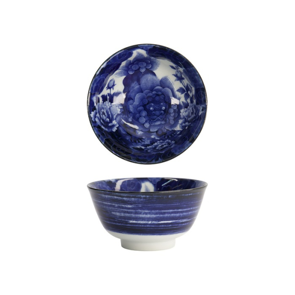 Reisschale Japonism Lion Blau, Porzellan, 500 ml