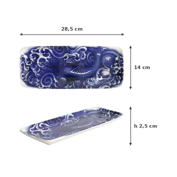 Serving Platter Japonism Carp Blue, White, Porcelain, 28.5 × 14 × 2.5 cm, Item No. 18767