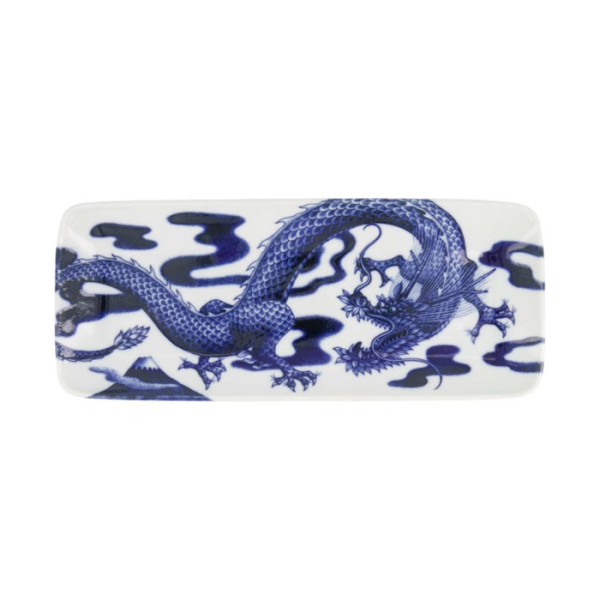 Servierplatte Japonism Dragon Blau/Weiß, Porzellan, 28,5 × 14 × 2,5 cm, Art.-Nr. 18769