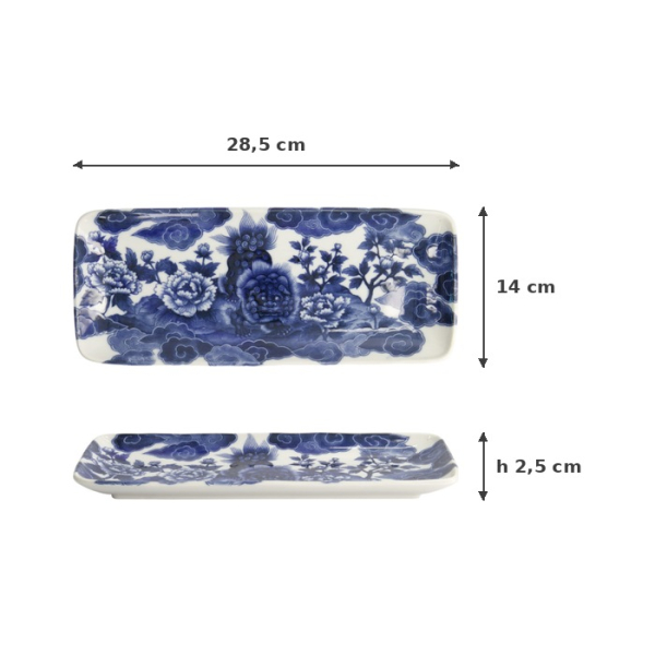 Serving Platter Japonism Lion Blue, White, Porcelain, 28.5 × 14 × 2.5 cm, Item No. 18770