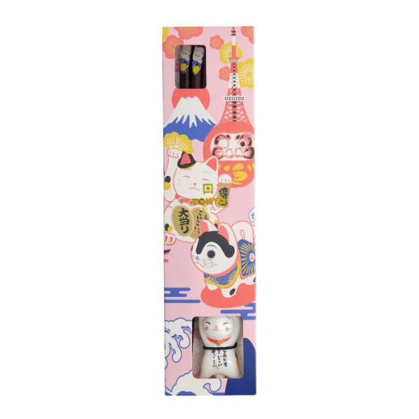 Chopsticks including Rest, Giftset, Lucky Cat, 23.5 cm - Item No. 18877