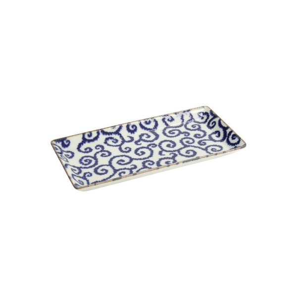 Sushi Plate Ten Karakusa Blue, White, Porcelain, 23 × 11.5 cm, Item No. 18902