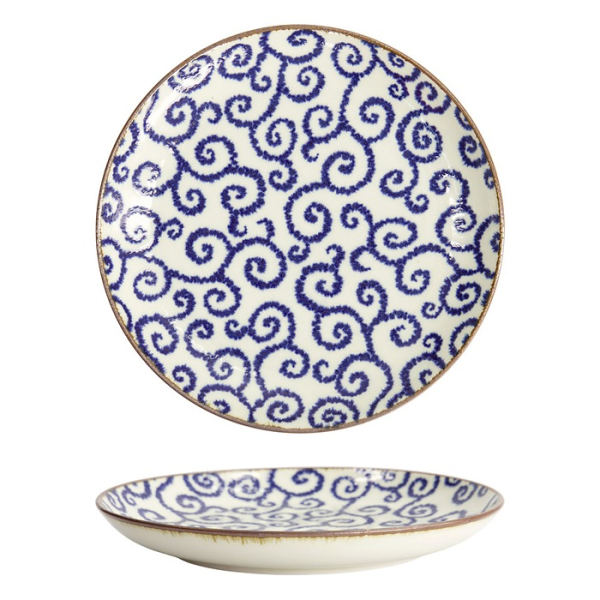 Plate Ten Karakusa Blue, White, Porcelain, &Oslash; 25 cm