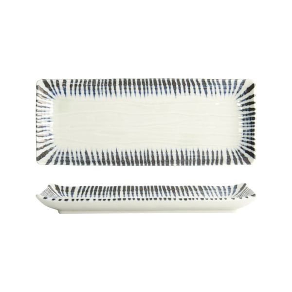 Sushi-Platte Shin Tokusa Blau/Wei&szlig;, Porzellan, 27,7 &times; 11,1 &times; 2,8 cm
