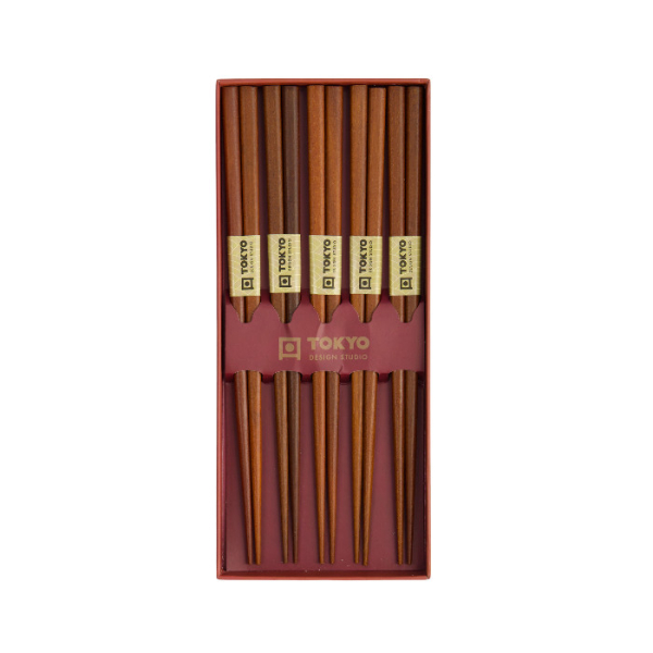 TDS, Chopstick Set, Giftbox Plain Twist Brown, 5 pair, Item No. 20715