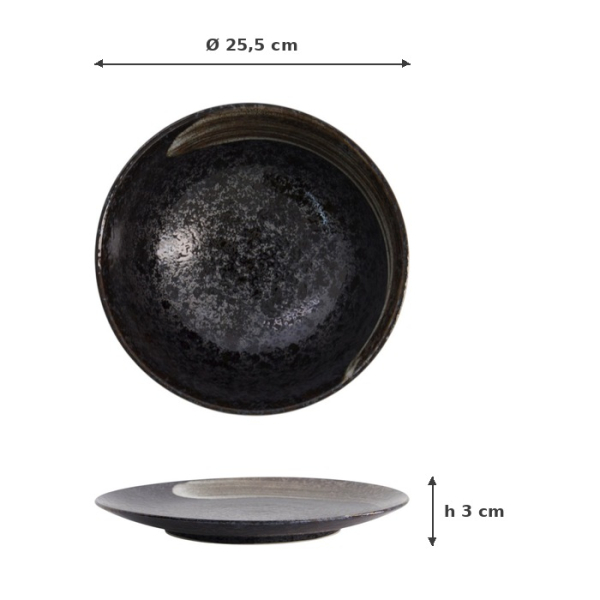 Teller Arahake Schwarz/Braun, Steinzeug, Ø 25,5 cm, Höhe 3 cm, Art.-Nr. 20773