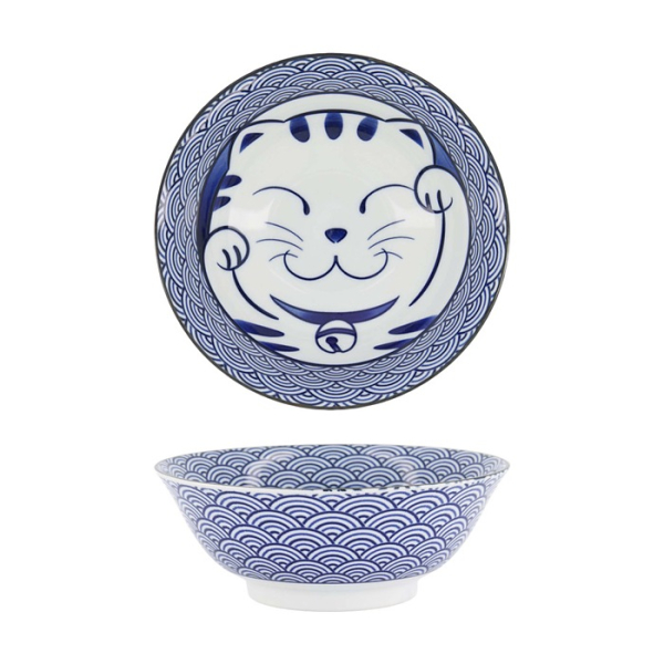 Ramenschale Kawaii Lucky Cat Blau, Porzellan, 1 L