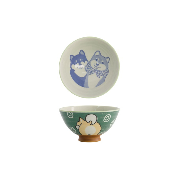 Reisschale Kawaii Shiba-Dog Gr&uuml;n, Porzellan, 350 ml
