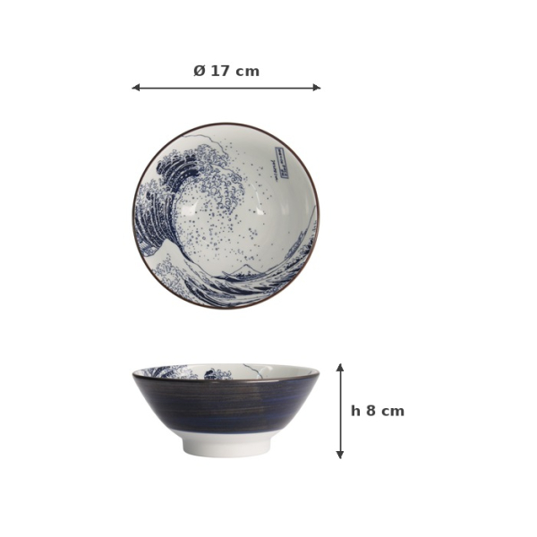 Ramen Bowl Hokusai Blue, White, Porcelain, Ø 17 cm, Item No. 21329