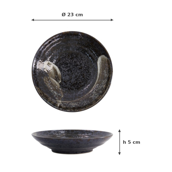 Tiefer Teller Arahake Schwarz/Braun, Steinzeug, Ø 23 cm, Art.-Nr. 21429