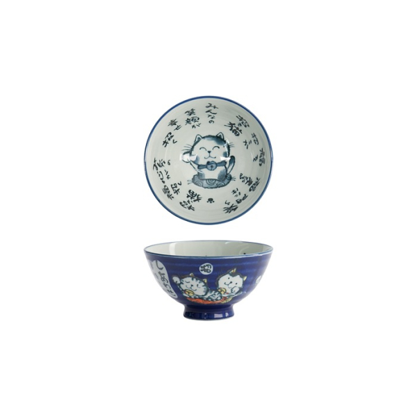 Reisschale Kawaii Cat Neko Blau, Porzellan, 300 ml