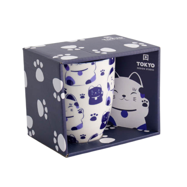 Ø 8.5x10.2cm 380ml  Kawaii Lucky Cat Mug W/Giftbox Blue Cat at Tokyo Design Studio (picture 1 of 6)