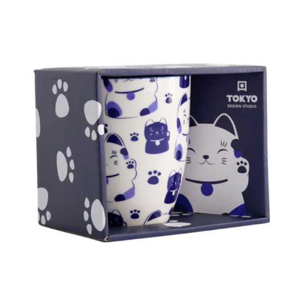 Ø 8.5x10.2cm 380ml  Kawaii Lucky Cat Mug W/Giftbox Blue Cat at Tokyo Design Studio (picture 3 of 6)