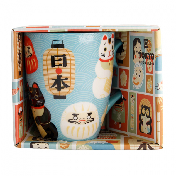 Ø 8.5x10.2cm 380ml  Kawaii Japan Mug W/Giftbox Blue Cat at Tokyo Design Studio (picture 4 of 5)