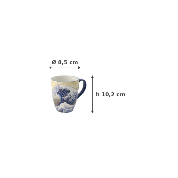 Tasse Kawaii Hokusai Blau/Gelb in Geschenkbox, Porzellan, 380 ml, Art.-Nr. 21531