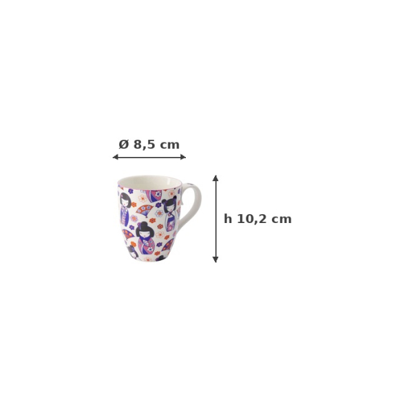 Mug Kawaii Kokeshi Purple, White, Porcelain, 380 ml, Item No. 21532