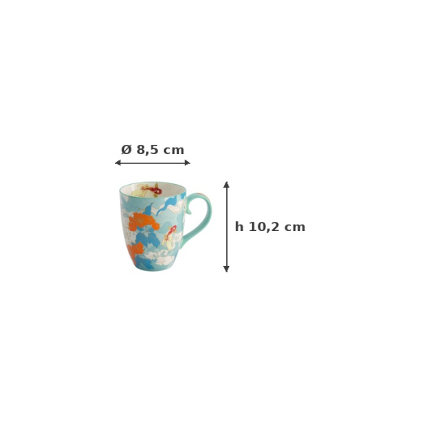 Mug Kawaii Goldfish Red, Blue in a gift box, Porcelain, 380 ml, Item No. 21535