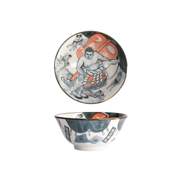 Rice Bowl Asakusa Sumo Red, Black, Porcelain, &Oslash; 14.8 cm. Height 7 cm, 550 ml