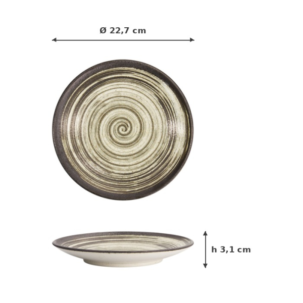 Plate Asashio Dark Brown, Beige, Stoneware, Ø 22.7 cm, Item No. 21627