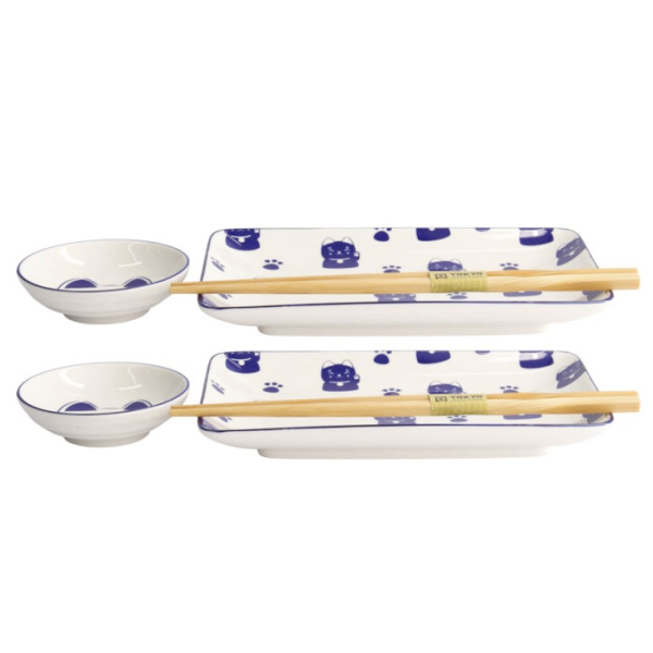 Sushi-Set Kawaii Blue Maneko Weiß, 6-tlg., Porzellan, Art.-Nr. 21671