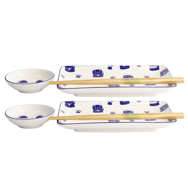 4 w/Chopsticks Kawaii Blue Maneko Sushi Plate Giftset at Tokyo Design Studio (picture 3 of 6)