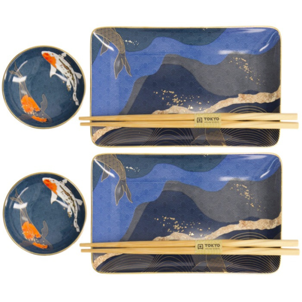 Sushi-Set Kawaii Koi Blau, 6-tlg., Porzellan, Art.-Nr. 21675