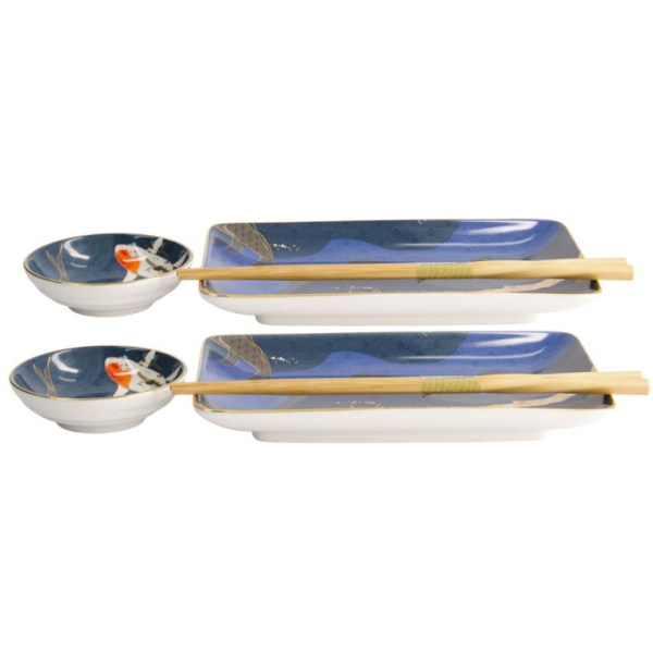 Sushi-Set Kawaii Koi Blau, 6-tlg., Porzellan, Art.-Nr. 21675