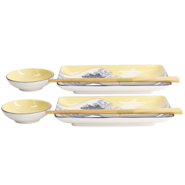 Sushi Set Kawaii Hokusai Blue, White, 6pcs, Porcelain, Item No. 21679
