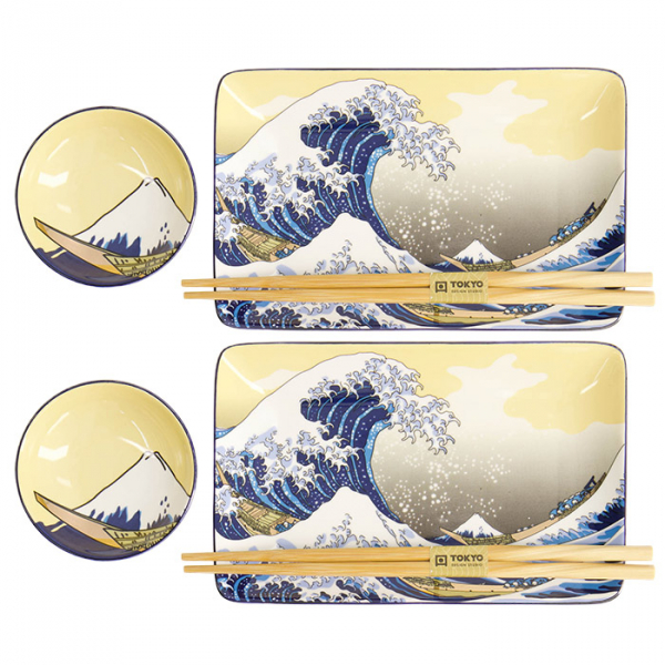 4 Stück mit Essstäbchen Kawaii Hokusai Sushi-Teller-Geschenkset bei Tokyo Design Studio (Bild 2 von 6)