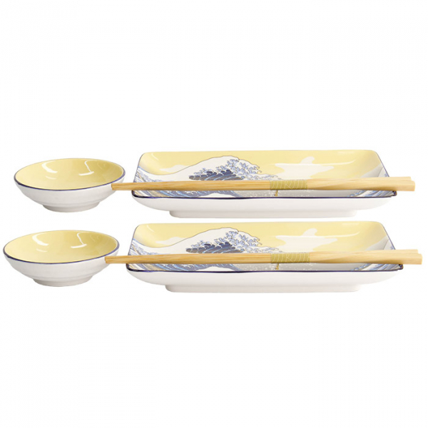 4 Stück mit Essstäbchen Kawaii Hokusai Sushi-Teller-Geschenkset bei Tokyo Design Studio (Bild 3 von 6)