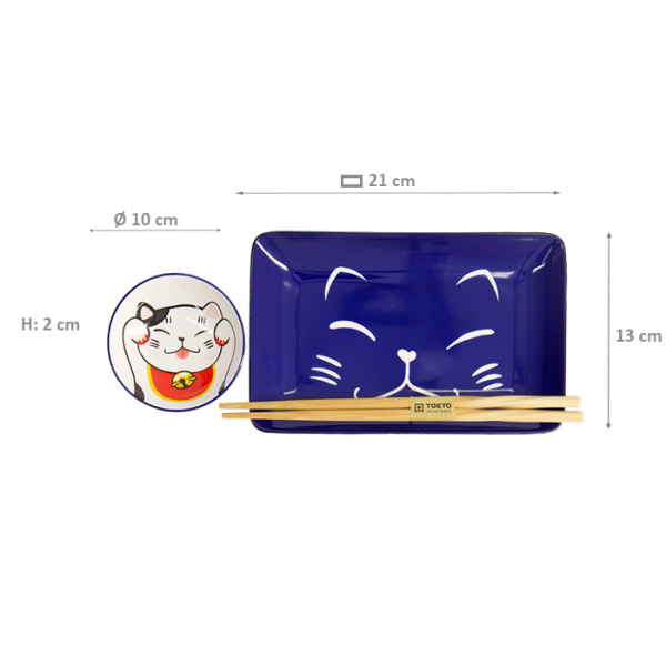 4 Stück mit Essstäbchen Kawaii Glückliche Katze Sushi-Teller-Geschenkset bei Tokyo Design Studio (Bild 6 von 6)