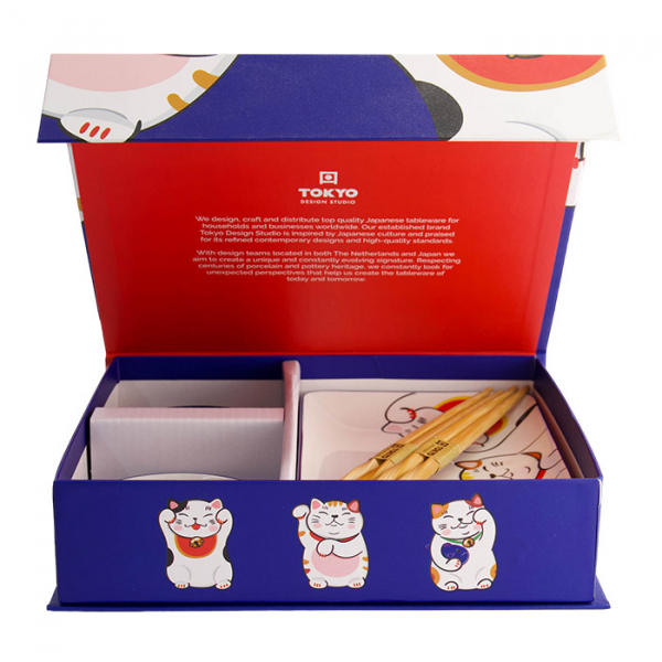 4 Stück mit Essstäbchen Kawaii Glückliche Katze Sushi-Teller-Geschenkset bei Tokyo Design Studio (Bild 4 von 6)